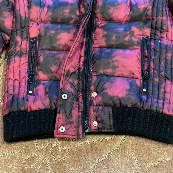 Fuchsia & black thick puffer jacket coat with hood, American Eagle S - Picture 5 of 9